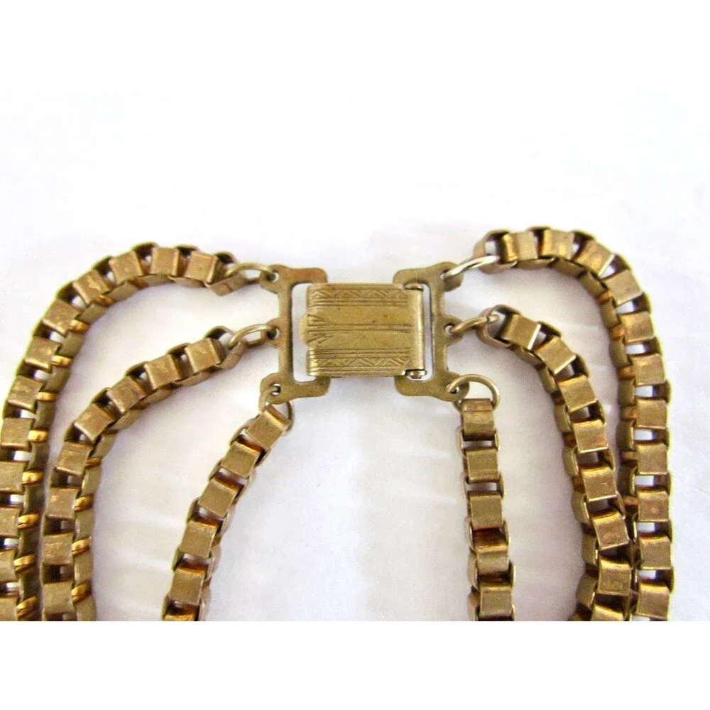 Vintage 1940s 50s Triple Strand Box Chain Necklace Heavy Venetian Links - Picture 10 of 12